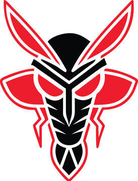 Insect head with red and black design