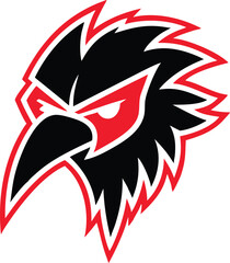 Obraz premium Intense black bird head logo with fiery red eyes conveying strength and determination for your business