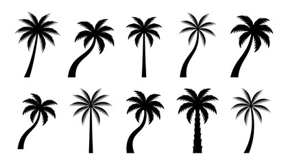 Fototapeta premium Set of black silhouettes of palm trees