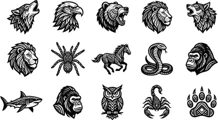 Geometric Animal Icons Set, Minimalist Polygonal Wildlife Vector Symbols, Modern Sacred Geometry Logo Elements Collection