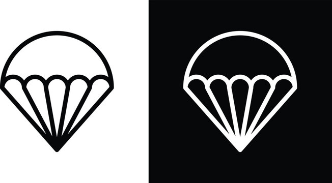 Parachute icon set in black and white colors