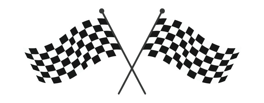 Double crossed racing flag vector, motorsport checkered flags symbol for racing competition, finish line and speed sport illustration.