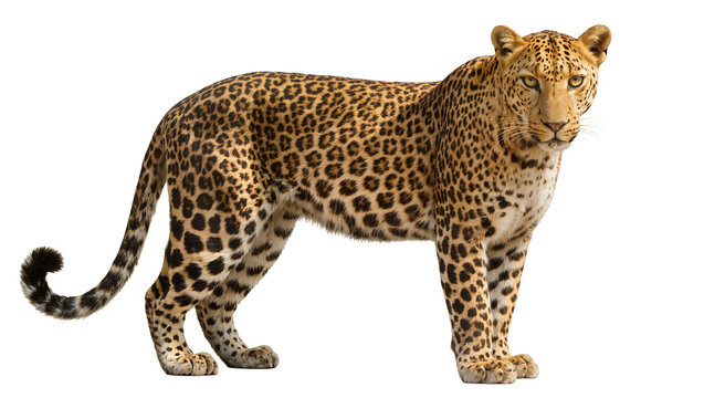 Leopard standing profile view with spotted fur