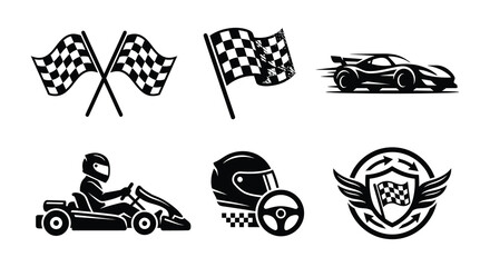 Racing Elements Vector Illustration With Checkered Flags And Vehicles © Nayem