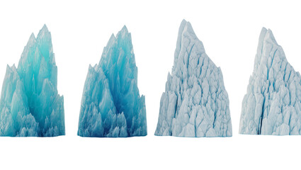 Four jagged icebergs with sharp peaks and textured surfaces © Andrei