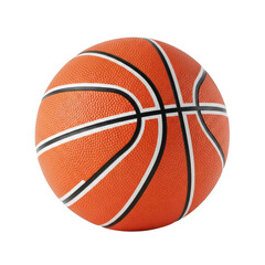 Fototapeta premium Orange basketball with black and white lines, textured surface, round sports ball for playing, isolated on transparent background.
