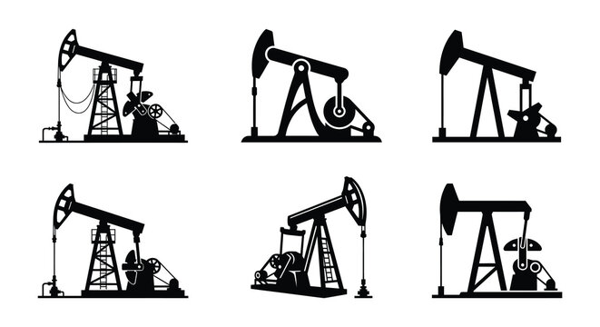 Oil pump silhouettes black vector graphics on a white background