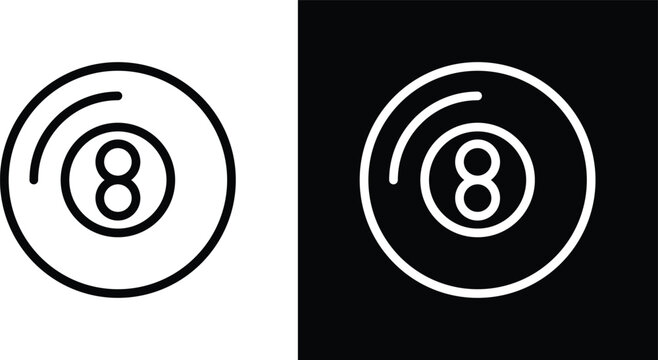 Pool 8 ball icon set in black and white colors