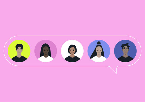 A range of diverse individuals within the confines of a speech bubble, symbolizing the importance of inclusive communication
