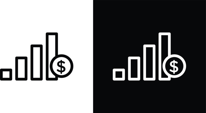 Revenue icon set in black and white colors