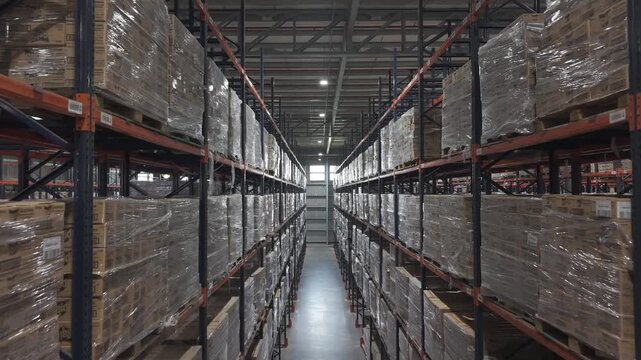 Enorme dep&oacute;sito industrial con cajas y stock almacenado, centro log&iacute;stico y almacenamiento de mercanc&iacute;as, footage industria, dep&oacute;sito, stock, mercanc&iacute;as