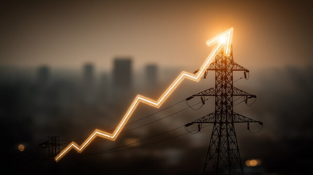 Rising Electricity Prices and Energy Demand Concept over City Skyline