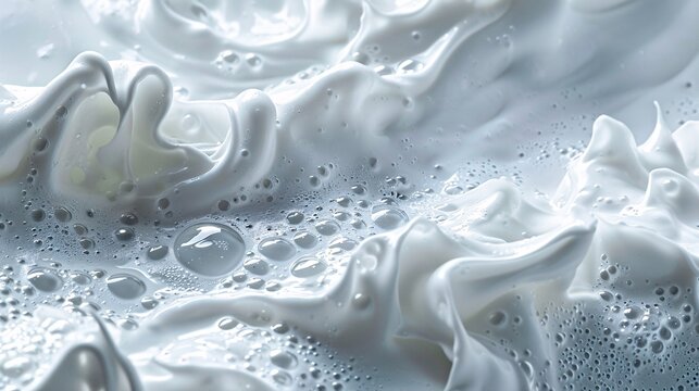 Luxurious white foam cream texture for cosmetic cleansers, shower gels, and shaving foams. Perfect as a background for beauty and skincare visuals