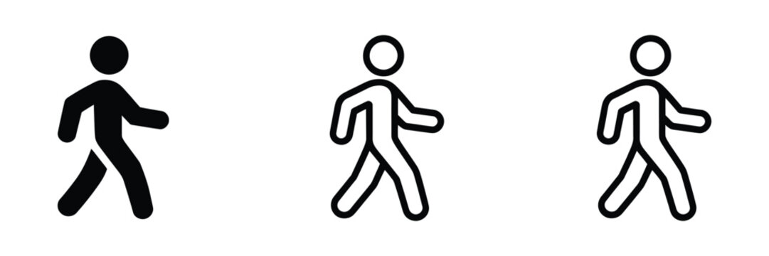 Walking man pedestrian icon set, active movement symbols for mobility