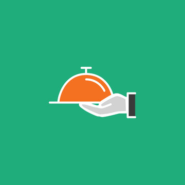 Waiter hand holding serving tray flat icon, restaurant service vector illustration