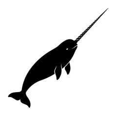Narwhal swimming upwards silhouette vector graphic with marine life, silhouette © anarul