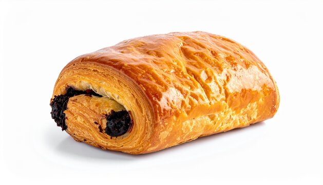Freshly baked pain au chocolat or chocolate croissant isolated on a white background