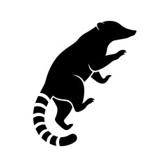 Black silhouette of a ring tailed lemur standing upright isolated icon © anarul