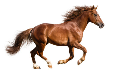 Chestnut horse with flowing mane running at full speed © Natalia