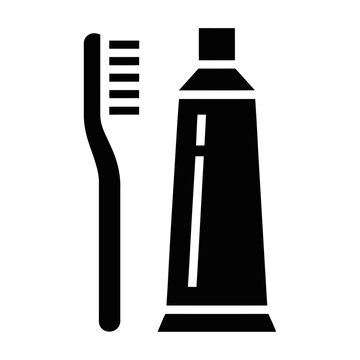 Dental hygiene vector icon set featuring a toothbrush and toothpaste tube for oral health