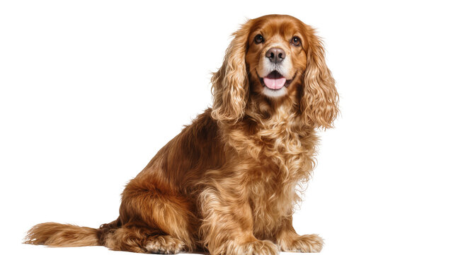 Golden brown Cocker Spaniel dog sitting with tongue out