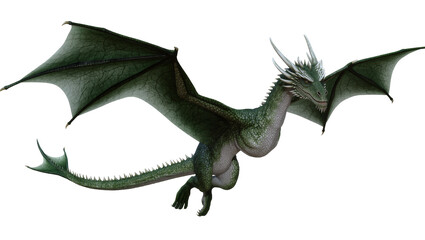 Fototapeta premium Green dragon with large wings flying