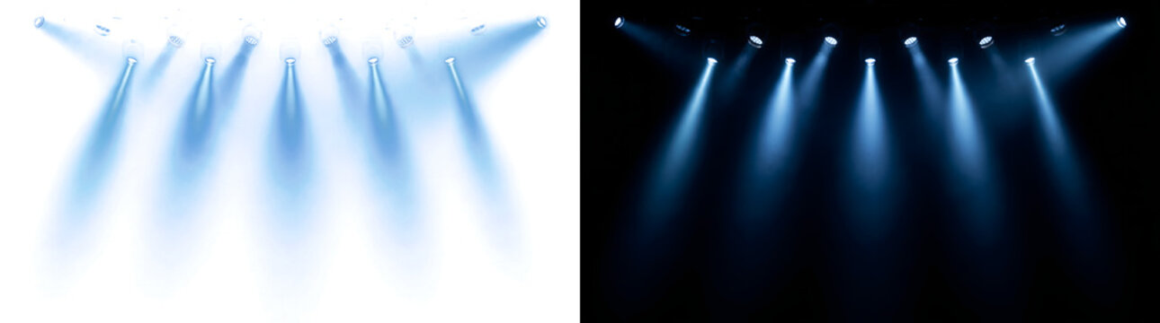 Stage lights intense blue overhead beams for concert production visuals in PNG, Transparent and Black Background Versions