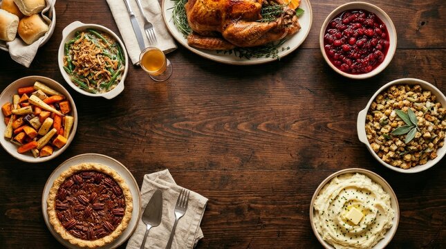 Traditional Thanksgiving Dinner with Roasted Turkey and Holiday Sides