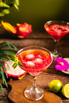Colorful dragon fruit cocktail with tropical flair