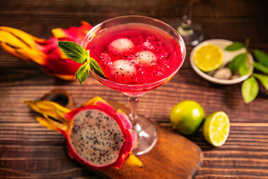 Exotic dragon fruit cocktail with vibrant garnish