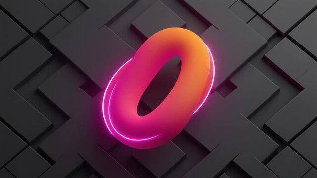 Rotating number zero digital animation with glowing neon orange gradient and dark geometric background video footage