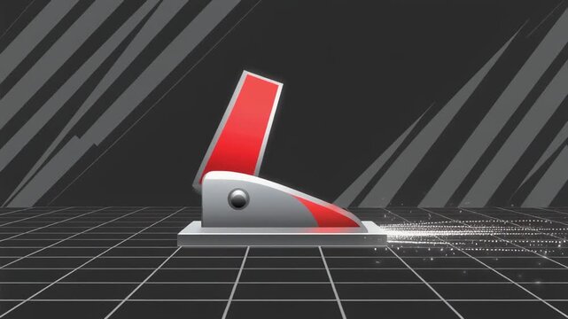 Industrial barrier gate lifting up in a motion animation sequence on a dark grid background
