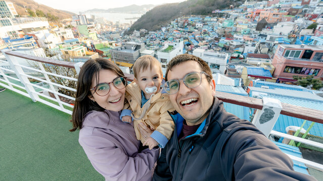 Family enjoying the view at Gamcheon Culture Village