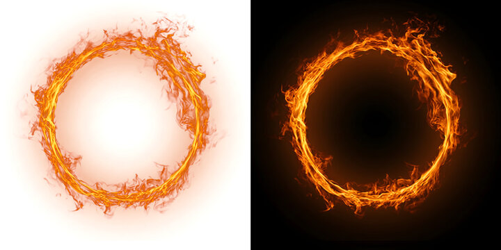 Fire blazing circular flame ring effect for fantasy visuals in PNG, Transparent and Black Background Versions