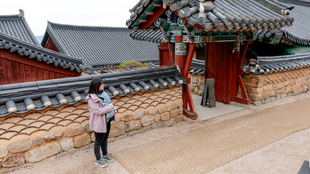 Woman exploring Beomeosa Temple in Busan, South Korea