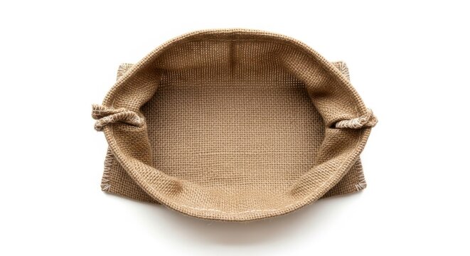 Empty Burlap Bread Bag, Bakery Packaging, Folded Top, Isolated on White Background