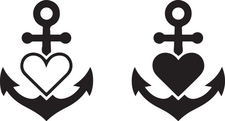Anchor heart icons representing romantic nautical love or sailor affection theme for maritime apparel and tattoo branding works. © Kohinoor