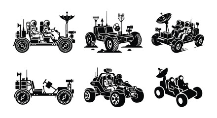 Lunar rover silhouettes in various perspectives flat vector graphic © Nayem