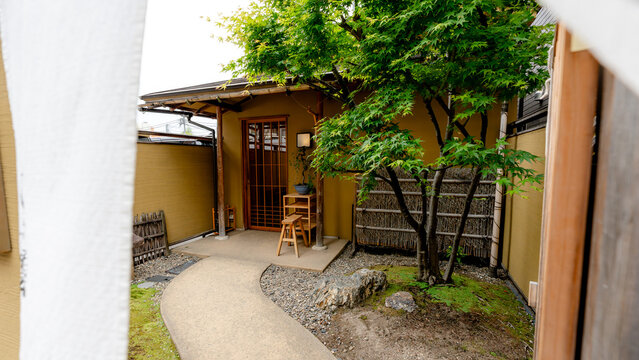 Traditional Japanese restaurant entrance courtyard in Tokyo