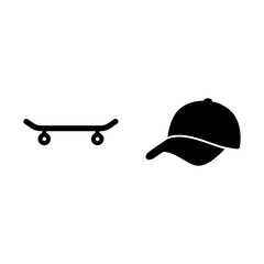 Skateboard and baseball cap icon graphic set with skateboard headwear clothing © kkk