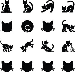 Fototapeta premium Black cat in various poses and actions cats feline animal