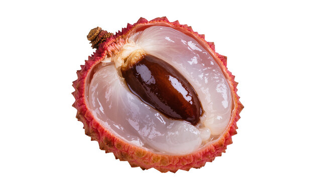 Half lychee fruit with seed and pulp
