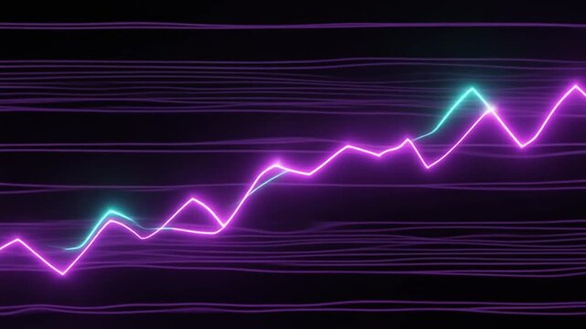 Glowing neon financial stock market chart lines moving in a digital animation motion video clip