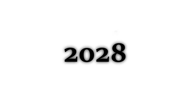White Flip Calendar Cubes Displaying the Year 2000 on Business 2028 Success Concept with Web Icon and Technology  White Background 4k video animation.