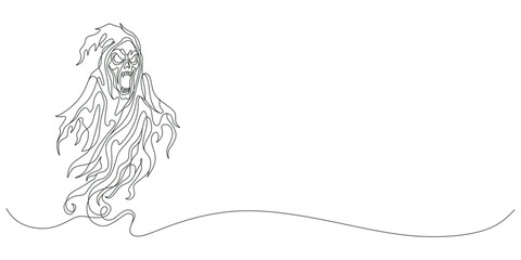 Fototapeta premium Scary grim reaper or ghost character continuous line art vector illustration