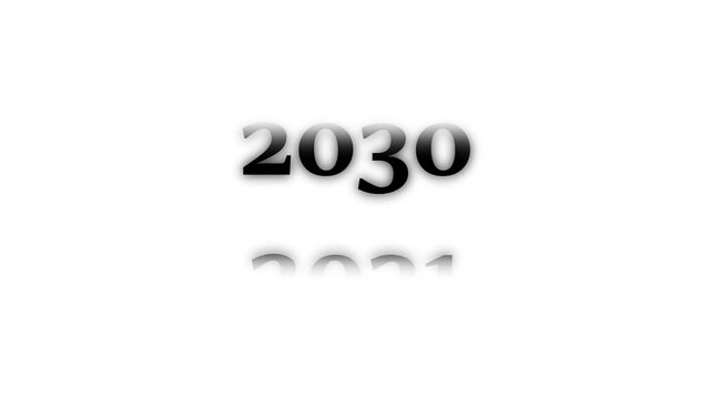 White Flip Calendar Cubes Displaying the Year 2000 on Business 2033 Success Concept with Web Icon and Technology  White Background 4k video animation.