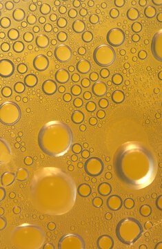 Abstract macro closeup of golden oil and water bubbles