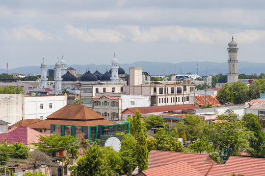 Banda Aceh skyline with mosque domes and minarets