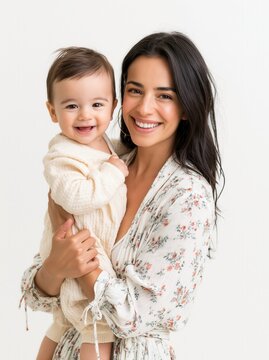 Happy woman holding her baby.