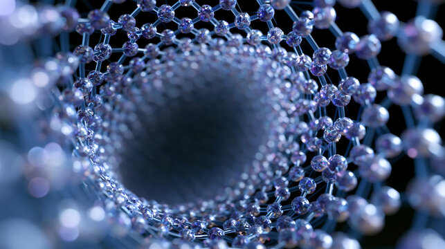 abstract nanotube sphere with glowing blue light representing molecular science nanotechnology and scientific research concept